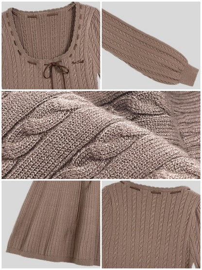 Square Neck Lantern Sleeve Sweater Dress【s0000003841】