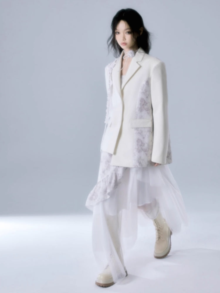 Patchwork Ruffle Suspender Long Dress & Waistcoat【s0000004379】