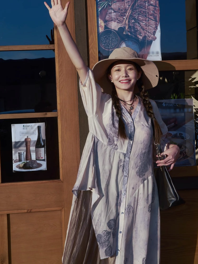 Chinese Style Art Printed Fishtail Swing Long Dress【s0000002981】