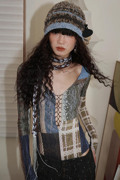 Retro Western Print V-Neck Bodysuit Top