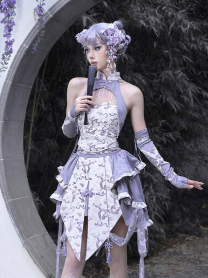 Dragon Pattern Buckle Halter Neck China Dress【s0000009042】