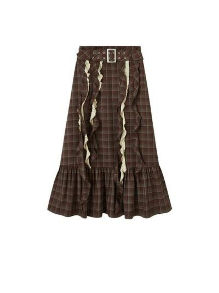 French retro ribbon plaid skirt【s0000003280】