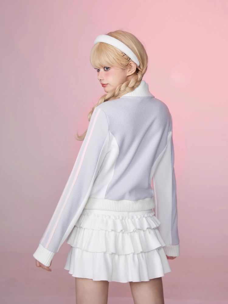 Stand Up Neck Top Double Zipper Sweatshirt【s0000006345】