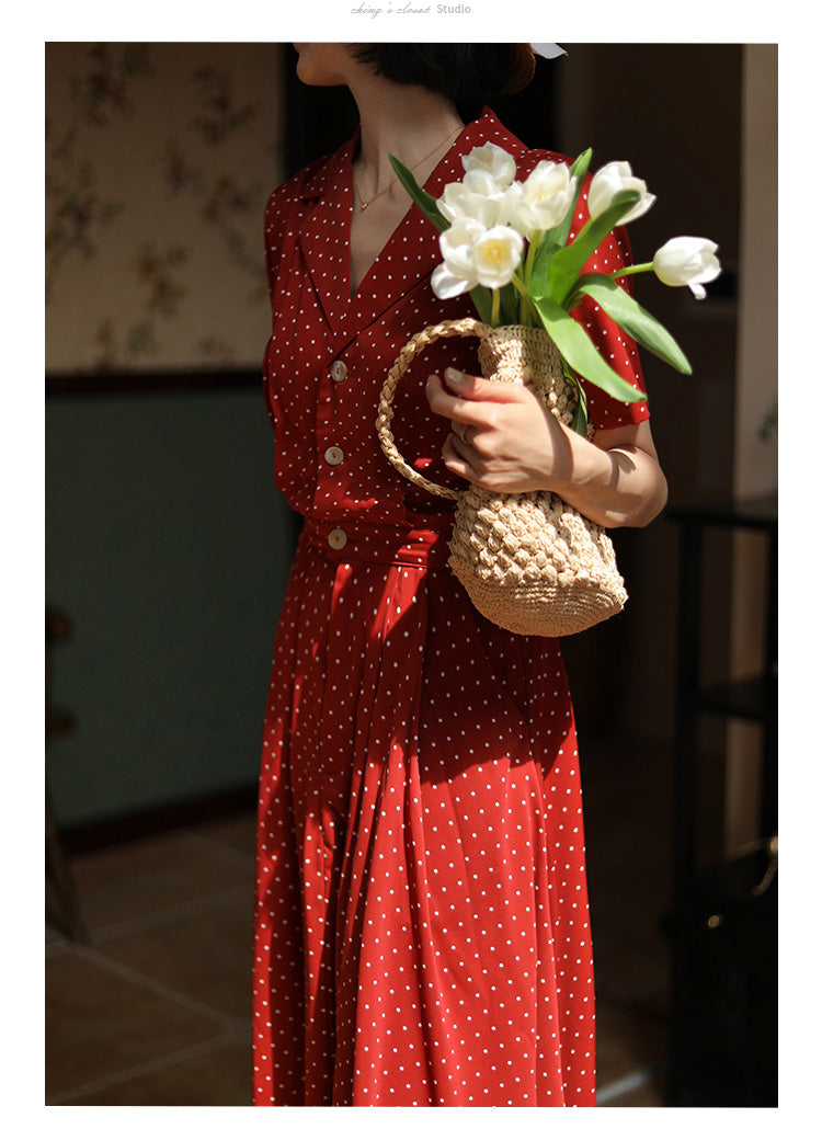 Red Polka Dot Pattern Retro Dress