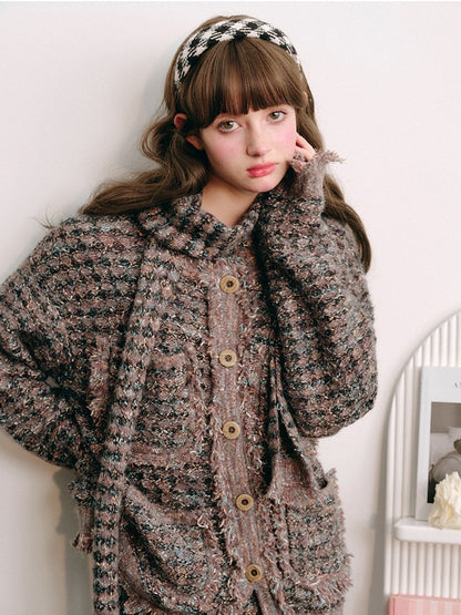 Knitted Fringe Cardigan Jacket With Stole ＆ Long Skirt【s0000003854】