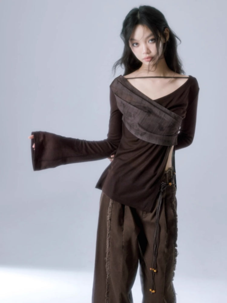 V-neck Strap Design Irregular Knitted Tops【s0000004381】