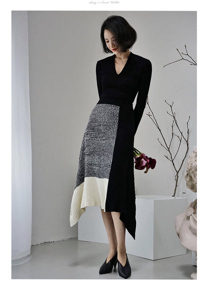 Oriental lady monotone knit skirt