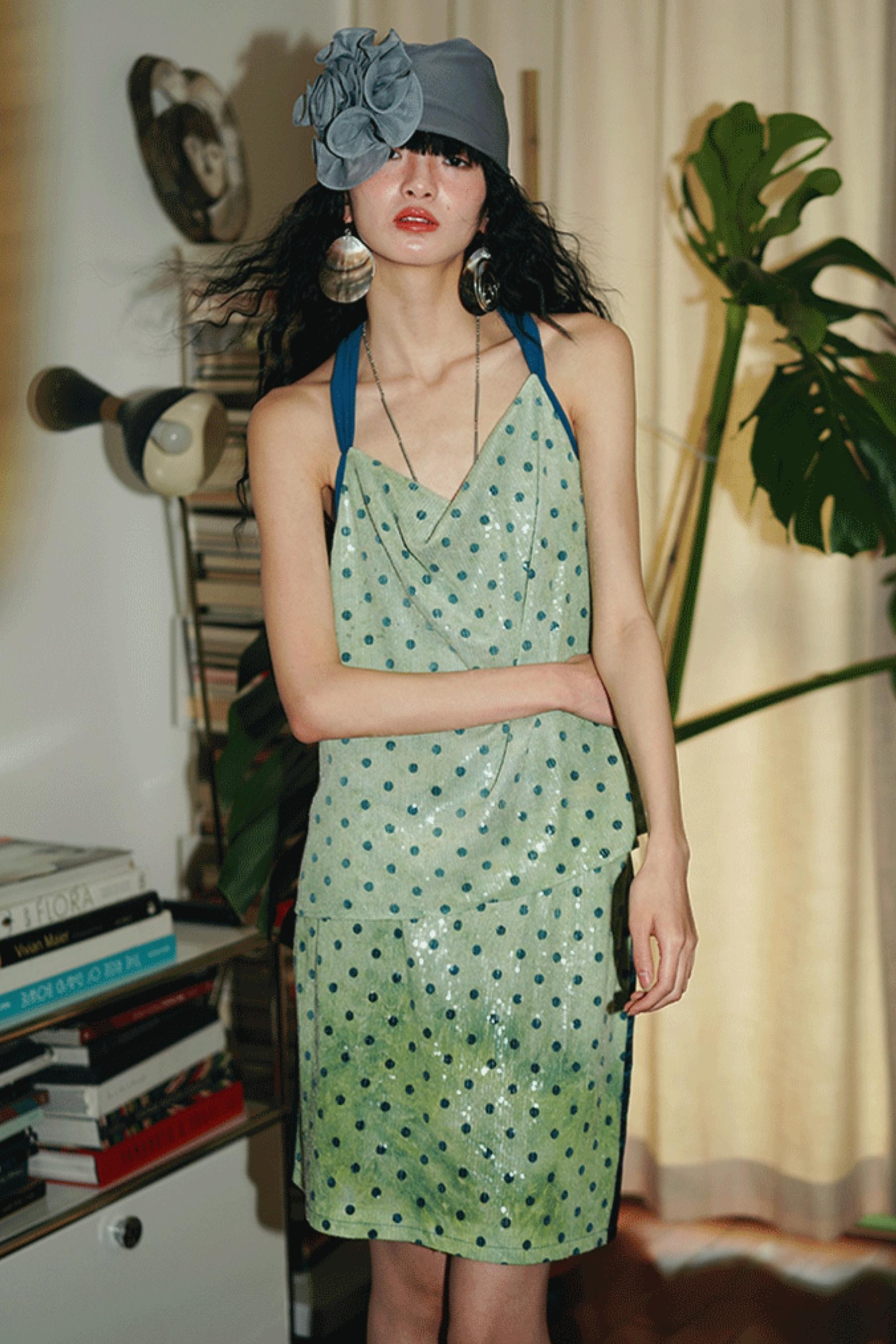 Sequin Dot Backless Resort Skirt Set-Up