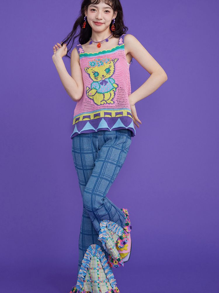 Plaid stretch slim fit slim high waist jeans【s0000002056】