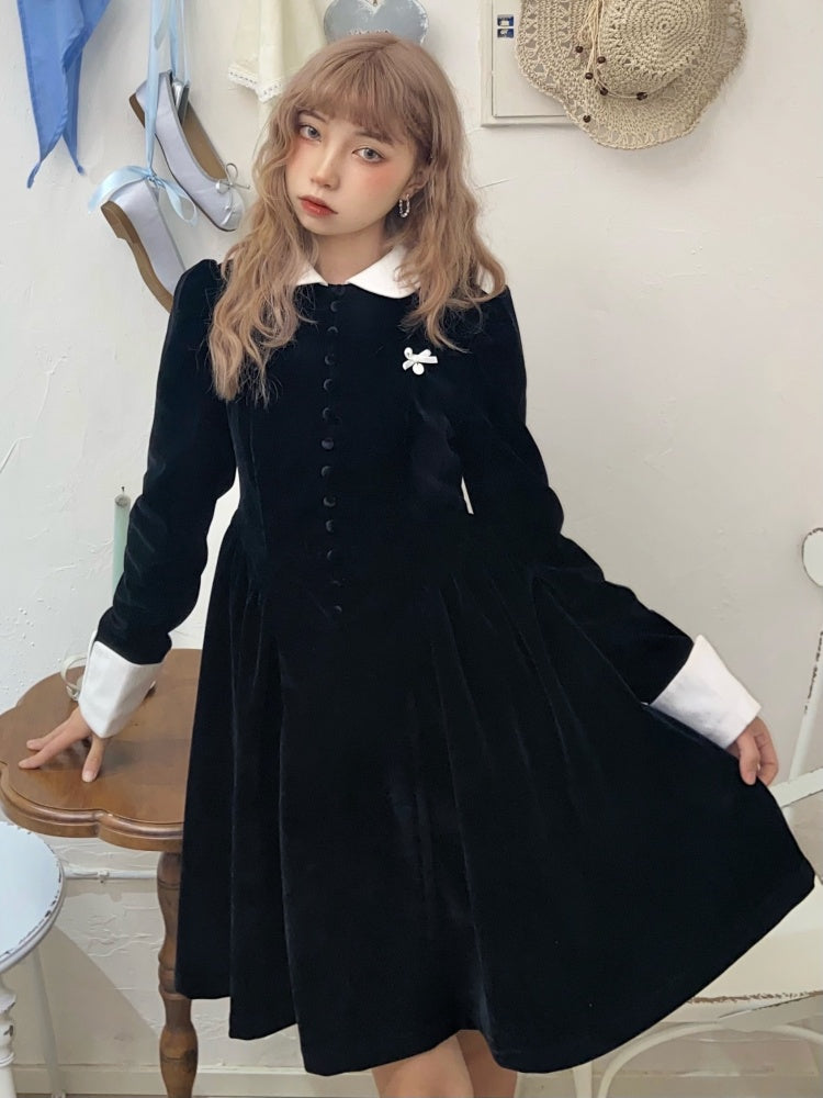 Classical Velvet Puff Sleeves Dress【s0000004413】