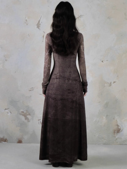 Square Neck Printed Waist Slim Long Dress【s0000004398】