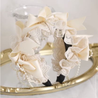 Xiaogui - Sweet Lolita Ivory Lace bow Hair Accessories