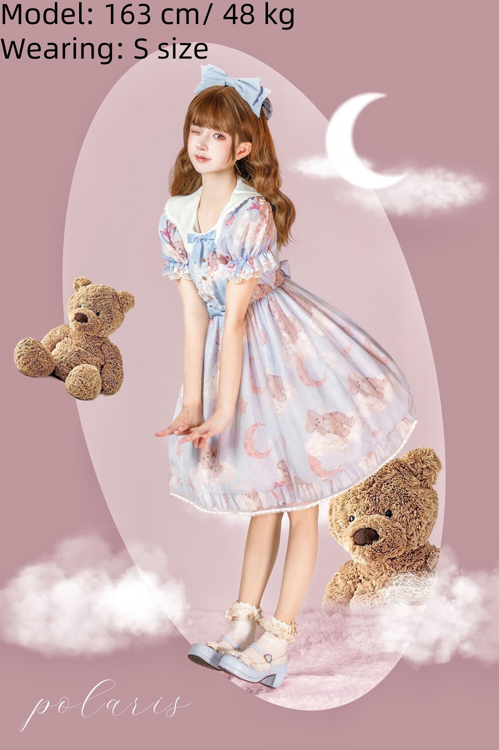 Polaris Lolita - Starry Wish Bear 2.0 - Kawaii Lolita OP Dress with Short Puffy Sleeves