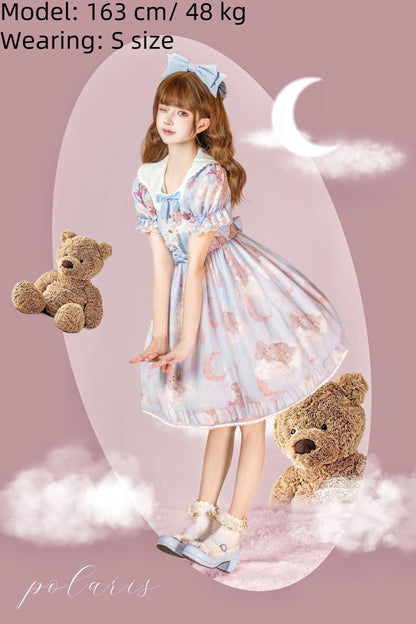 Polaris Lolita - Starry Wish Bear 2.0 - Kawaii Lolita OP Dress with Short Puffy Sleeves