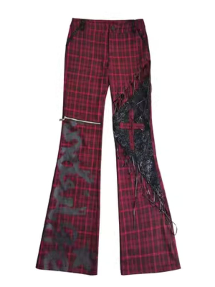 Plaid Patchwork Leather chic pants【s0000004935】