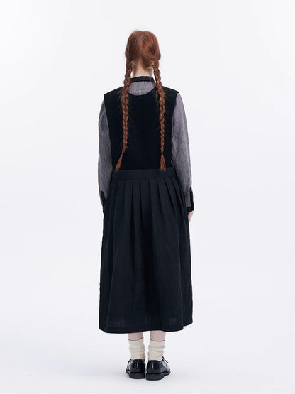 Corduroy Patchwork Linen Sleeveless Dress【s0000007947】