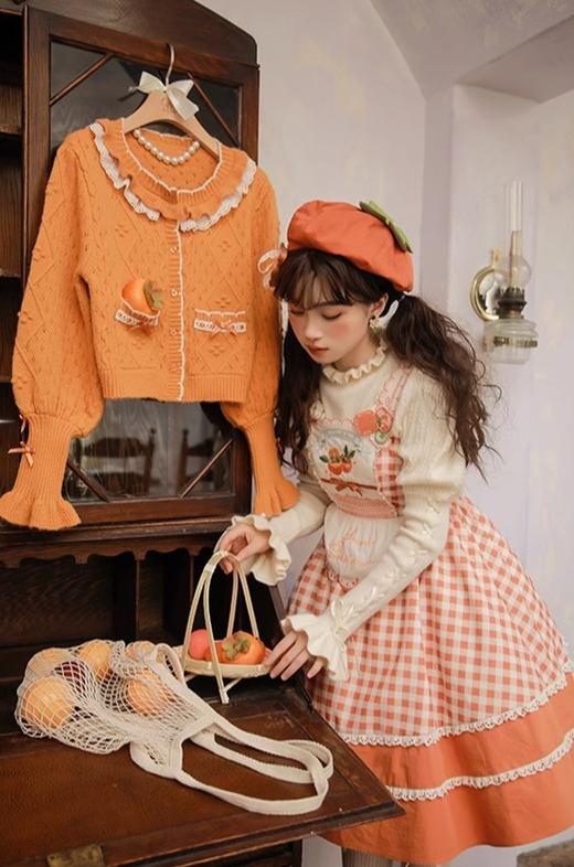 Mademoiselle Pearl - Persimmon - Autumn Persimmon Print Lolita OP JSK SK Dress