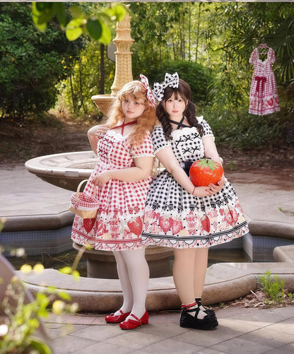 Chubby Cat Diary - Gingham Strawberry - Plus Size Country Lolita OP Dress