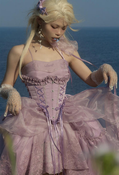 ZJstory - Sonnet Summer - Sweet Lolita Dress Set Embroidery Shirt Tiered Jumper Dress