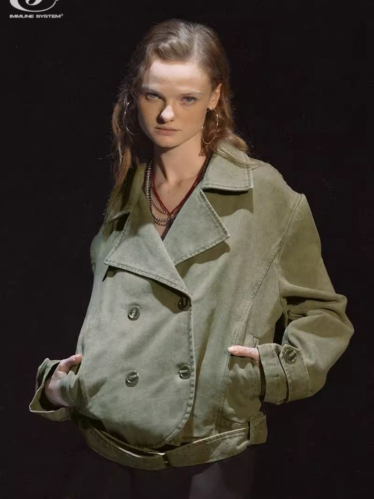 Washed Gray Green Button Down Blazer【s0000006446】