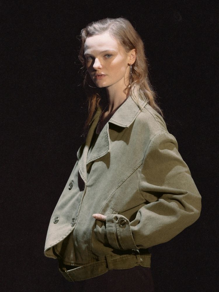 Washed Gray Green Button Down Blazer【s0000006446】