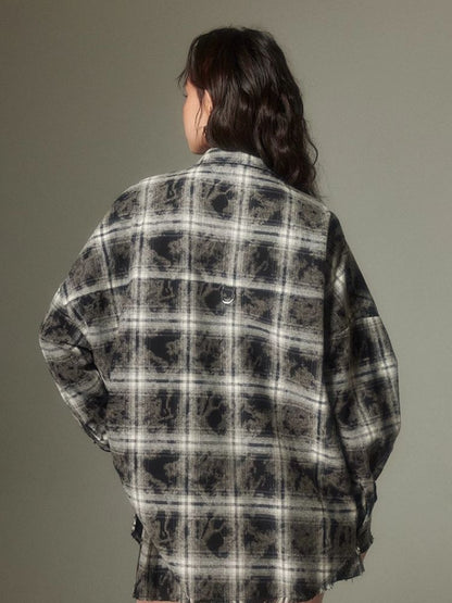 Contrast plaid shirt + pleated skirt【s0000003967】