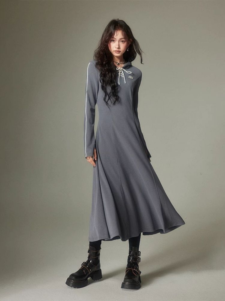 Sports Style Hooded Sweatshirt Dress【s0000003953】