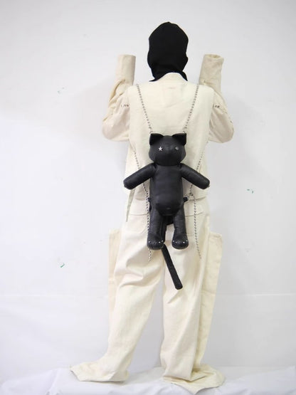 Star Rivet Biker Cat Battle Damage Kitten Double Shoulder Bag【s0000005209】