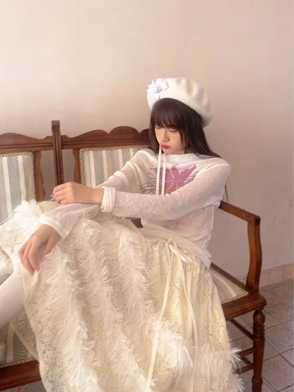 Sheer Knit Strapless Long Sleeve Top【s0000004900】