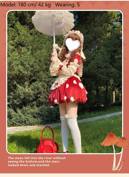 Sakurahime - Mushroom - Kawaii Lolita OP Dress with Apron and Detachable Sleeves