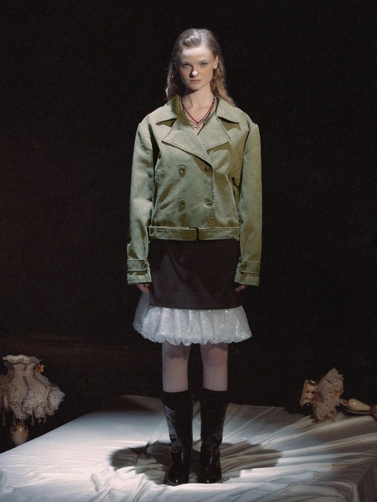 Washed Gray Green Button Down Blazer【s0000006446】