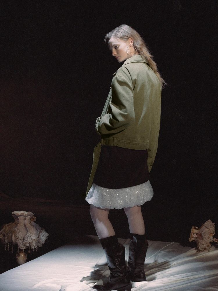 Washed Gray Green Button Down Blazer【s0000006446】