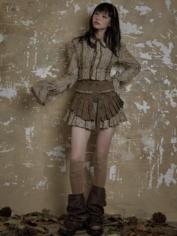 fake two-piece pleated skirt