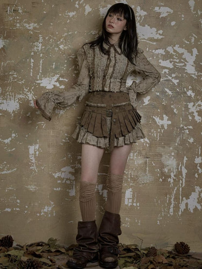 fake two-piece pleated skirt