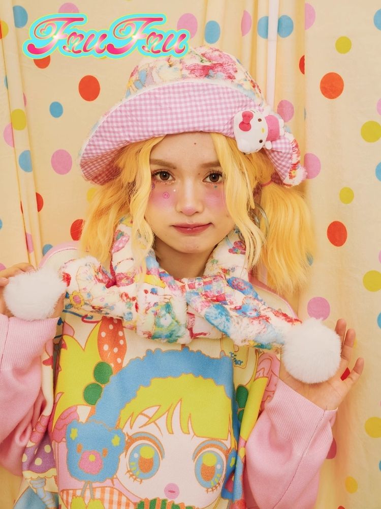 Cute Girl Cartoon Print Hat Scarf Set【s0000004914】