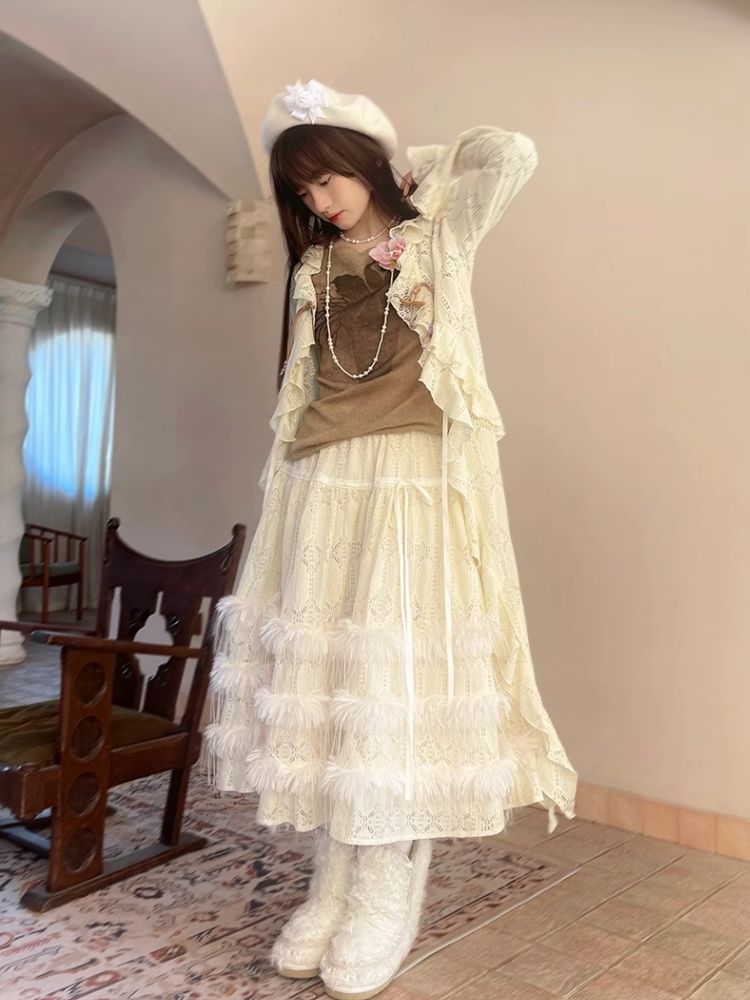 Sheer Knit Strapless Long Sleeve Top【s0000004900】