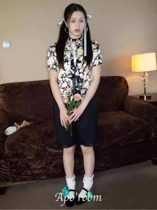 Floral Shirt Lace-up design【s0000007933】