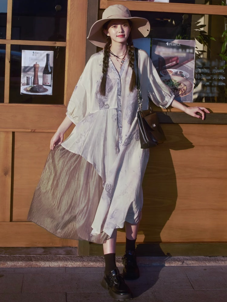 Chinese Style Art Printed Fishtail Swing Long Dress【s0000002981】