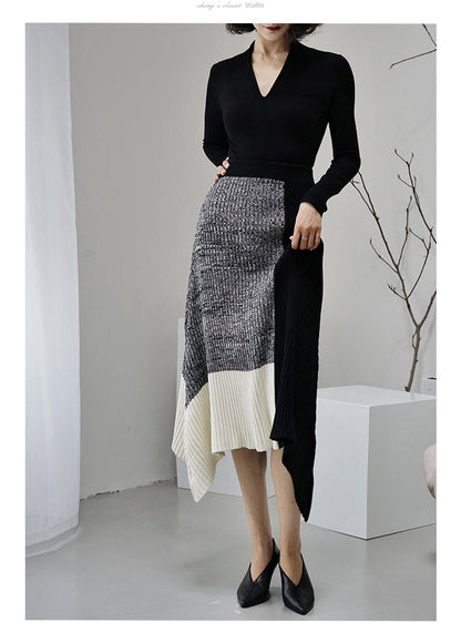 Oriental lady monotone knit skirt