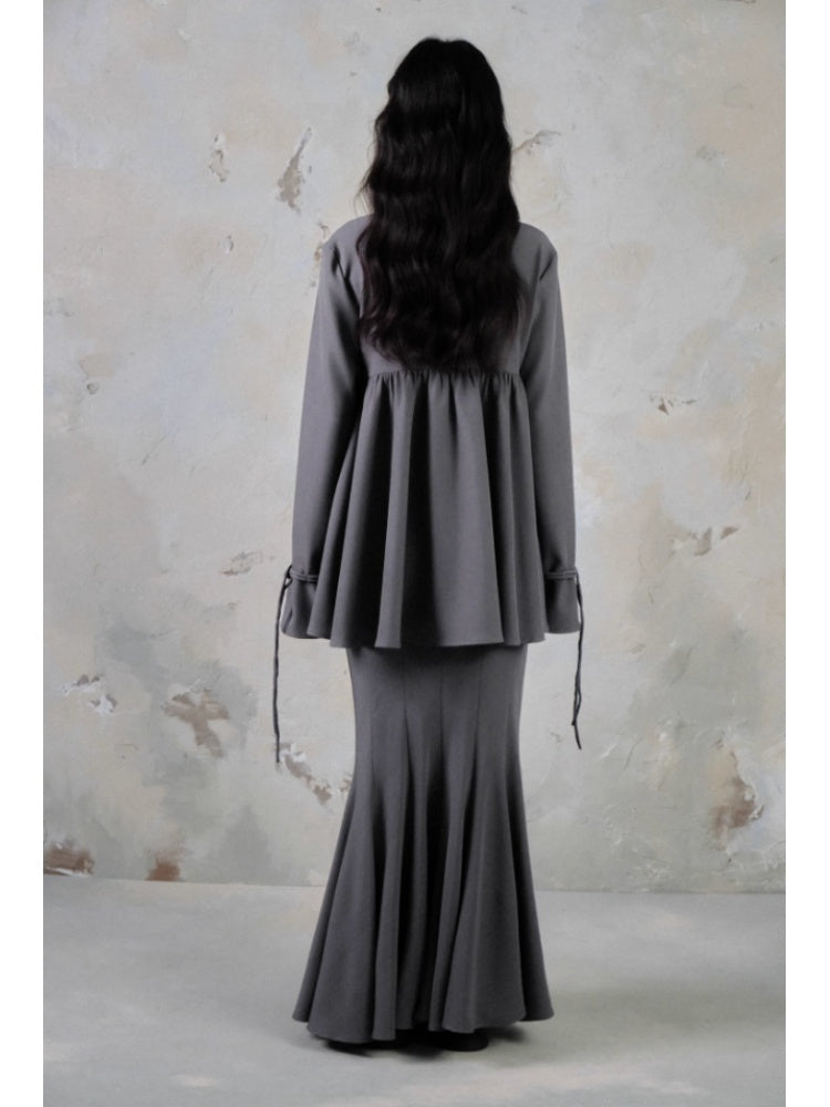 Mao Collar Switching Peplum Tops & Mermaid Skirt【s0000004393】