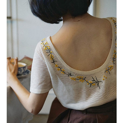 floral embroidery french knit top