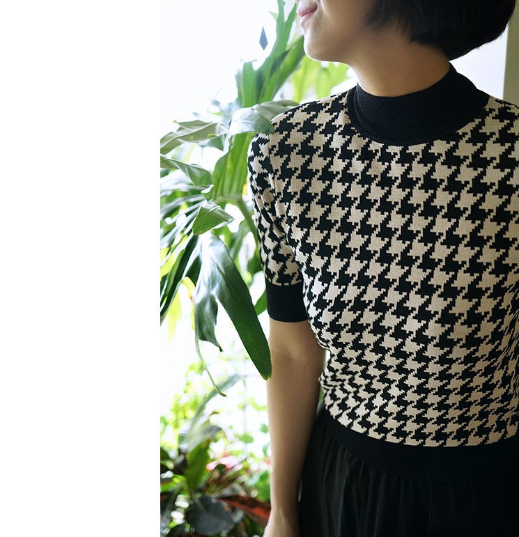 houndstooth vintage turtle knit