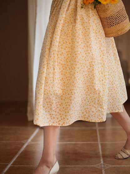 Wisteria yellow bouquet french retro skirt