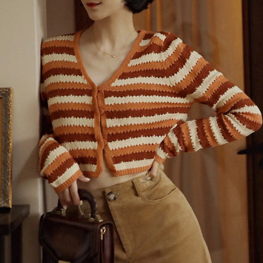 Orange-brown striped cardigan