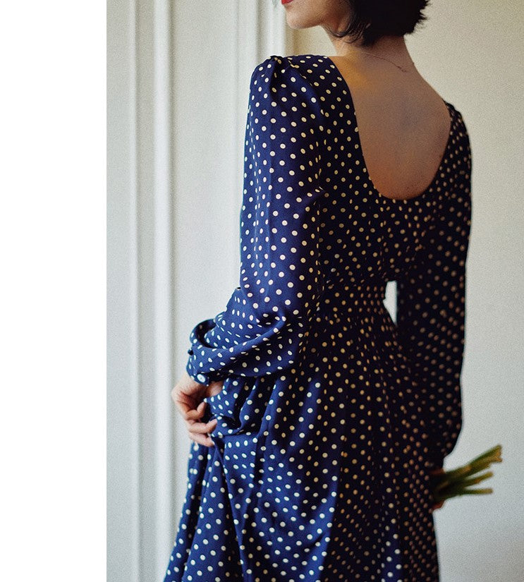 Lapis navy blue polka dot vintage dress