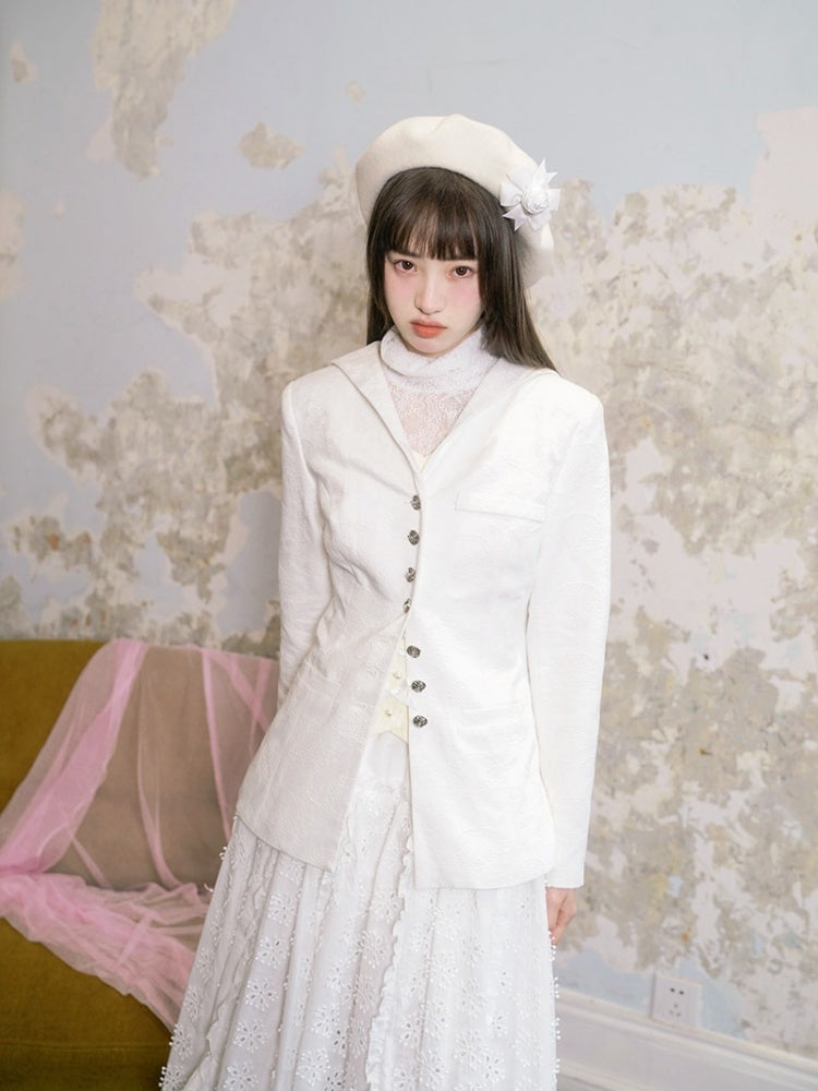 Sailor Collar Rose Button Jacquard Jacket【s0000003813】