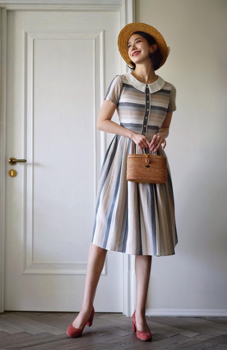 Literary Lady Vintage Striped Dress