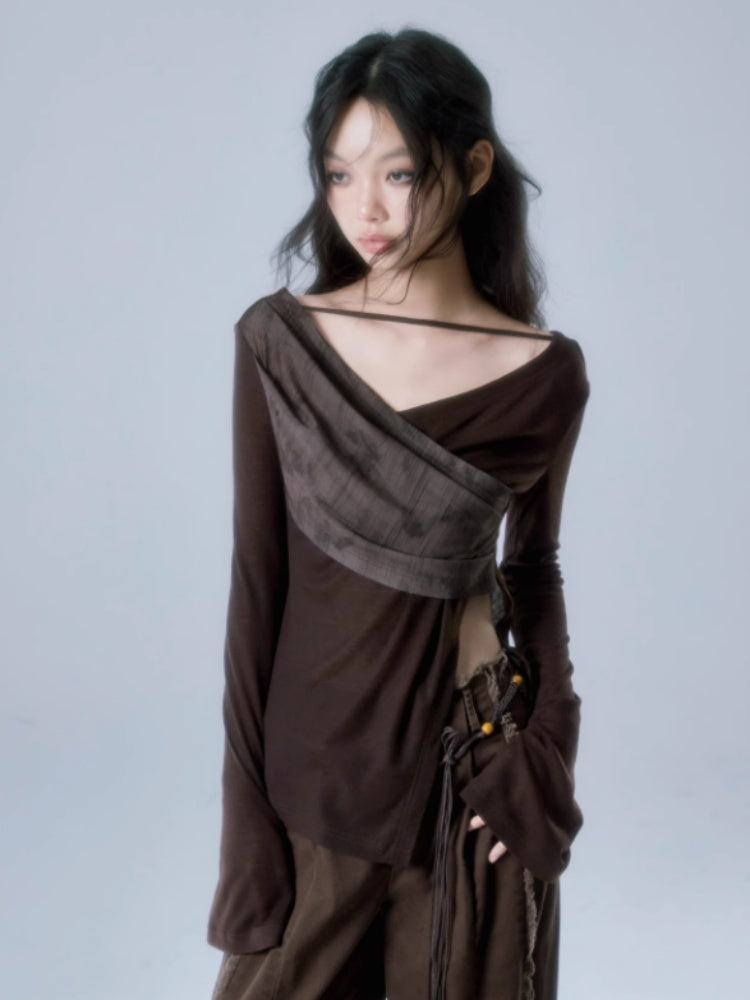 V-neck Strap Design Irregular Knitted Tops【s0000004381】