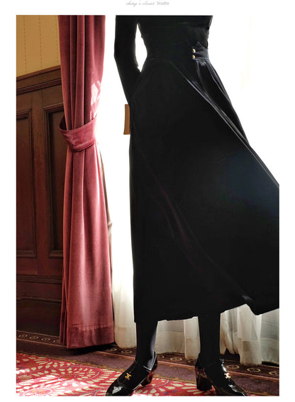 black lady velvet long skirt