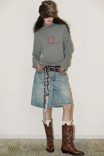 Casual Puppy Design Crewneck Top